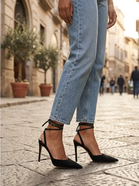 Sam Edelman Black Pointed-Toe Ankle-Strap Heels - Picture 2 of 4